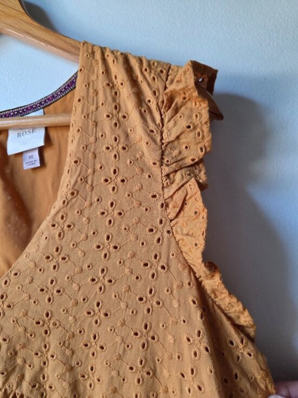 Eyelet V-Neck Flutter Sleeve Dress in Mustard - Picture 5 of 5